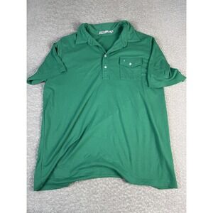 Criquet Polo Shirt Mens 2XL Green Solid Pocket Short Sleeve Golf Cotton Blend